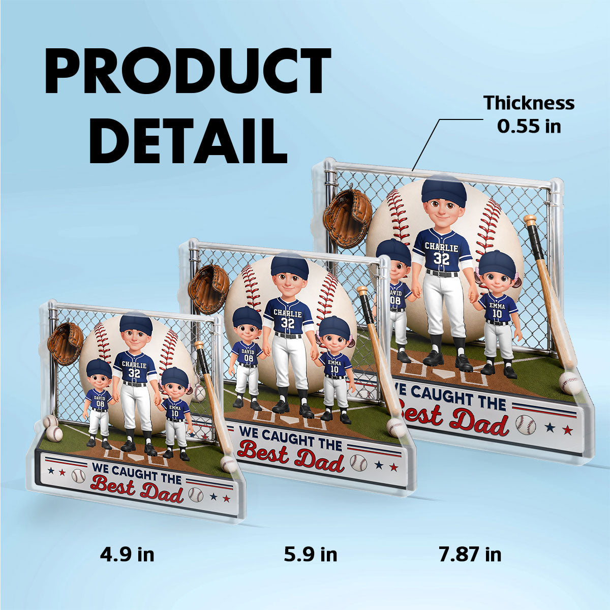 Baseball Dad And Kids We Caught The Best Dad - Personalized Acrylic Block Plaque - Father's Day Gift For Dad, Husband