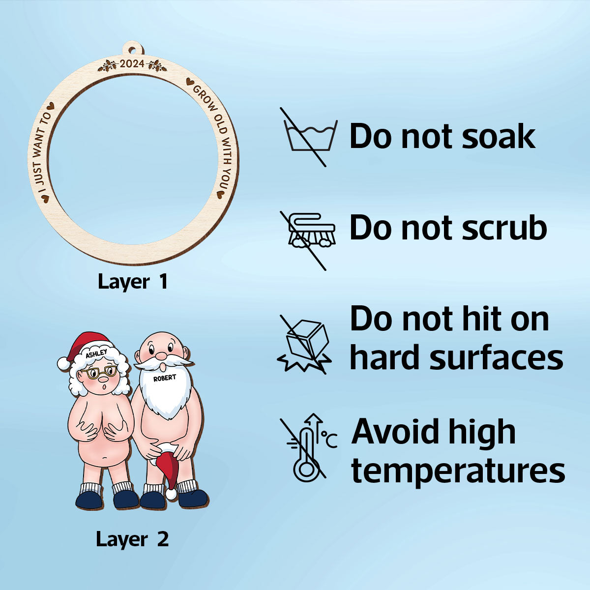 Funny Old Couple Personalized 2-Layer Wooden Ornament Christmas Gift for Him for Her