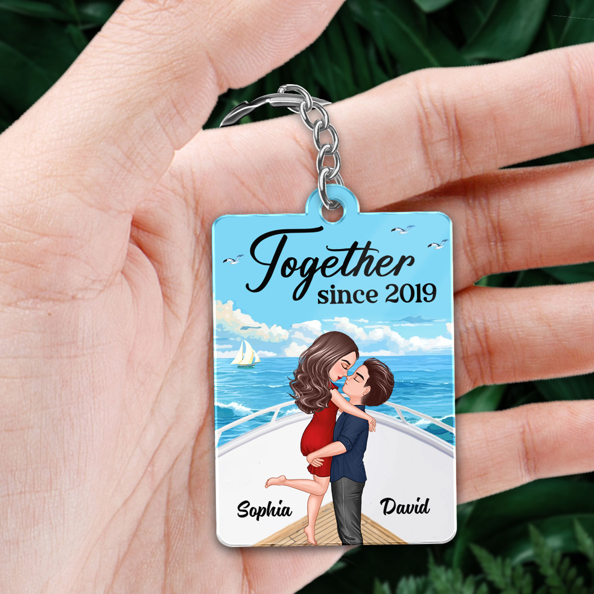 Couple Hugging Kissing On Boat Summer Favorite Song QR Code Personalized Acrylic Keychain