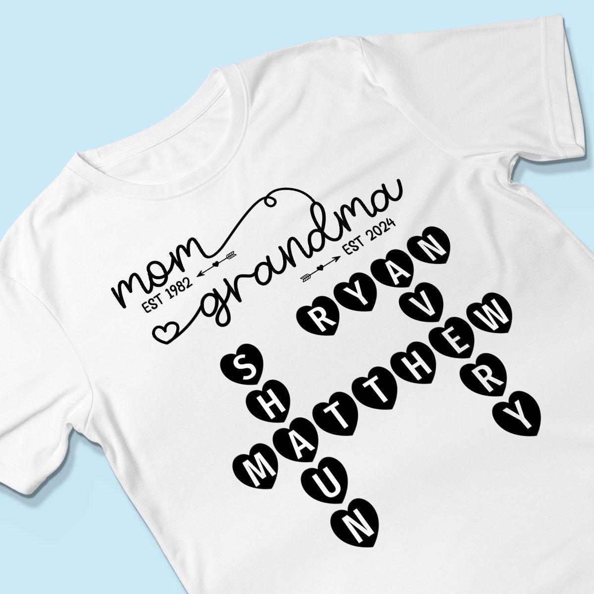 Mom Grandma Est. Swirl Crossword Puzzle Art Personalized Shirt