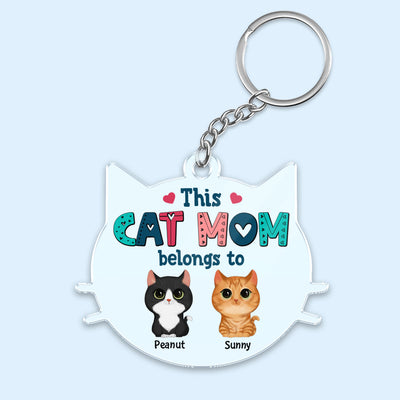This Cat Mom Belongs To Watercolor Cute Cat Cat Head Shaped Personalized Acrylic Keychain