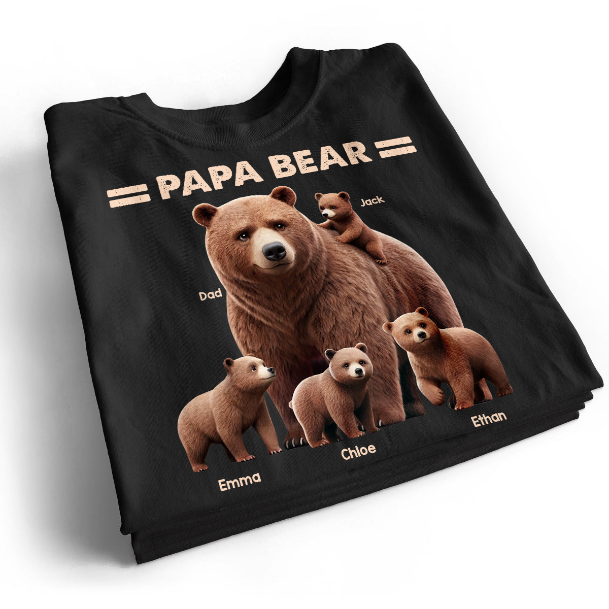 Papa Bear And Kids 3D Effect Personalized Shirt, Father's Day gift for Dads, for Grandpas