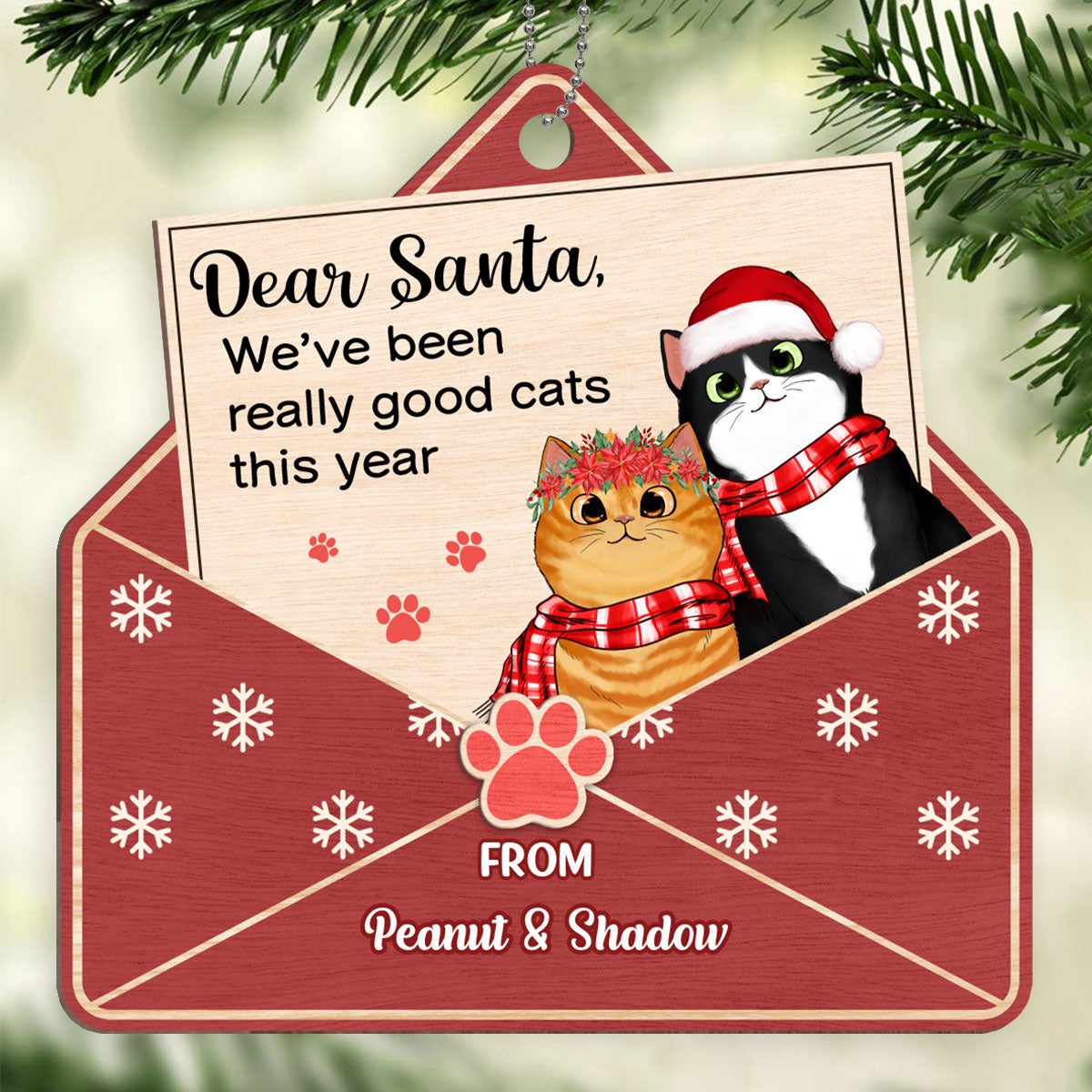 Letter To Santa From Cute Fluffy Cat Personalized Wooden Ornament
