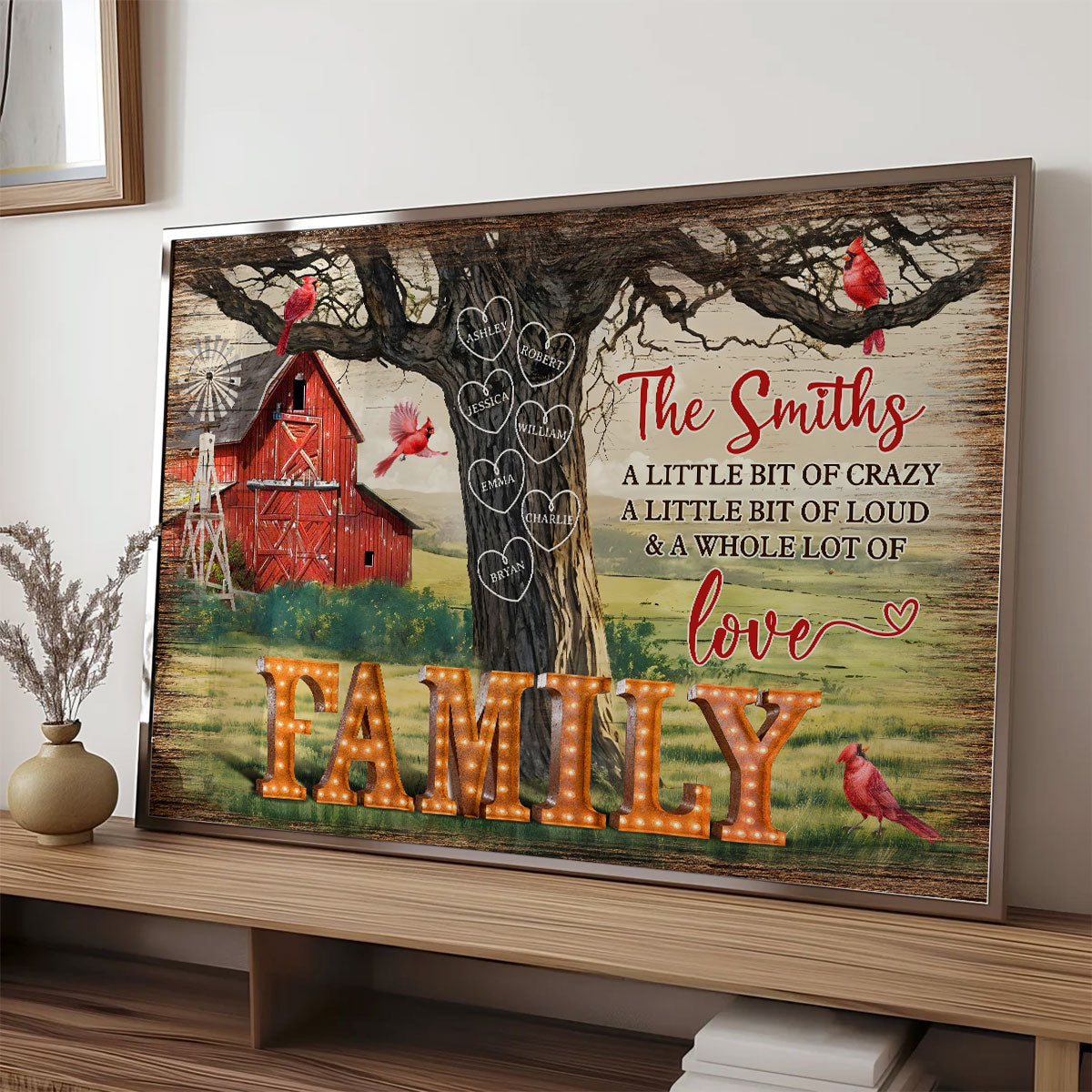 Personalized Family Names Tree Farmhouse Marquee Poster, Wall Art Decor, Family Gift