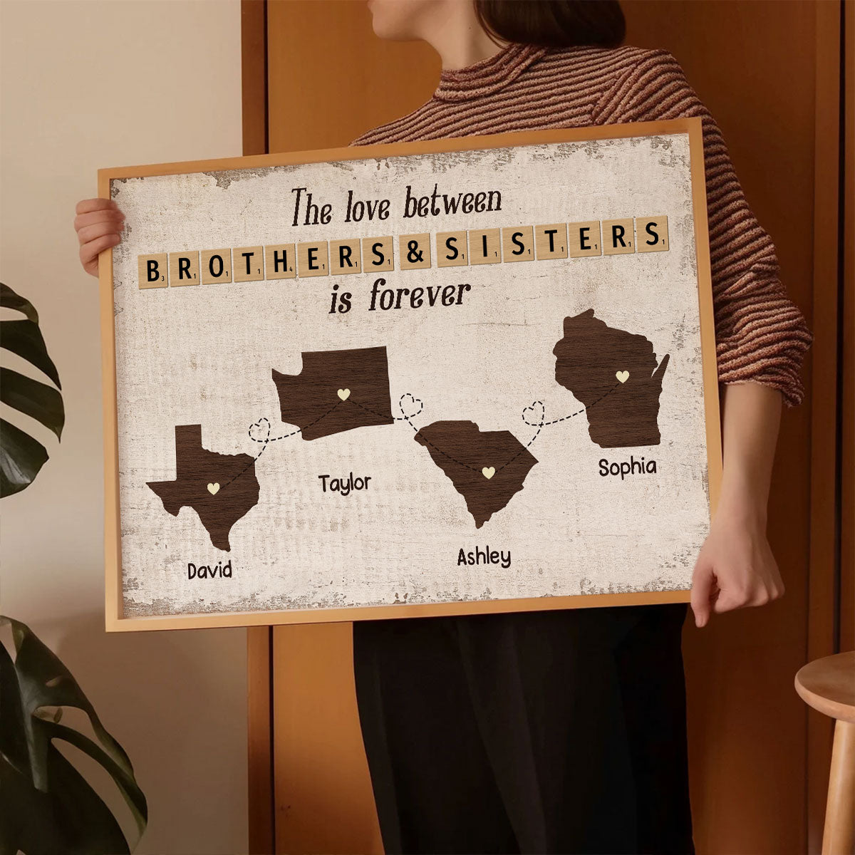 Family Bond Forever Gift For Family Siblings Brothers Sisters State Maps Personalized Poster