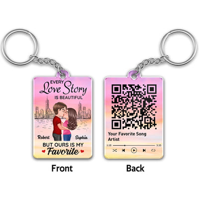 Skyline Doll Couple Kissing Favorite Song Scannable QR Code Personalized Acrylic Keychain