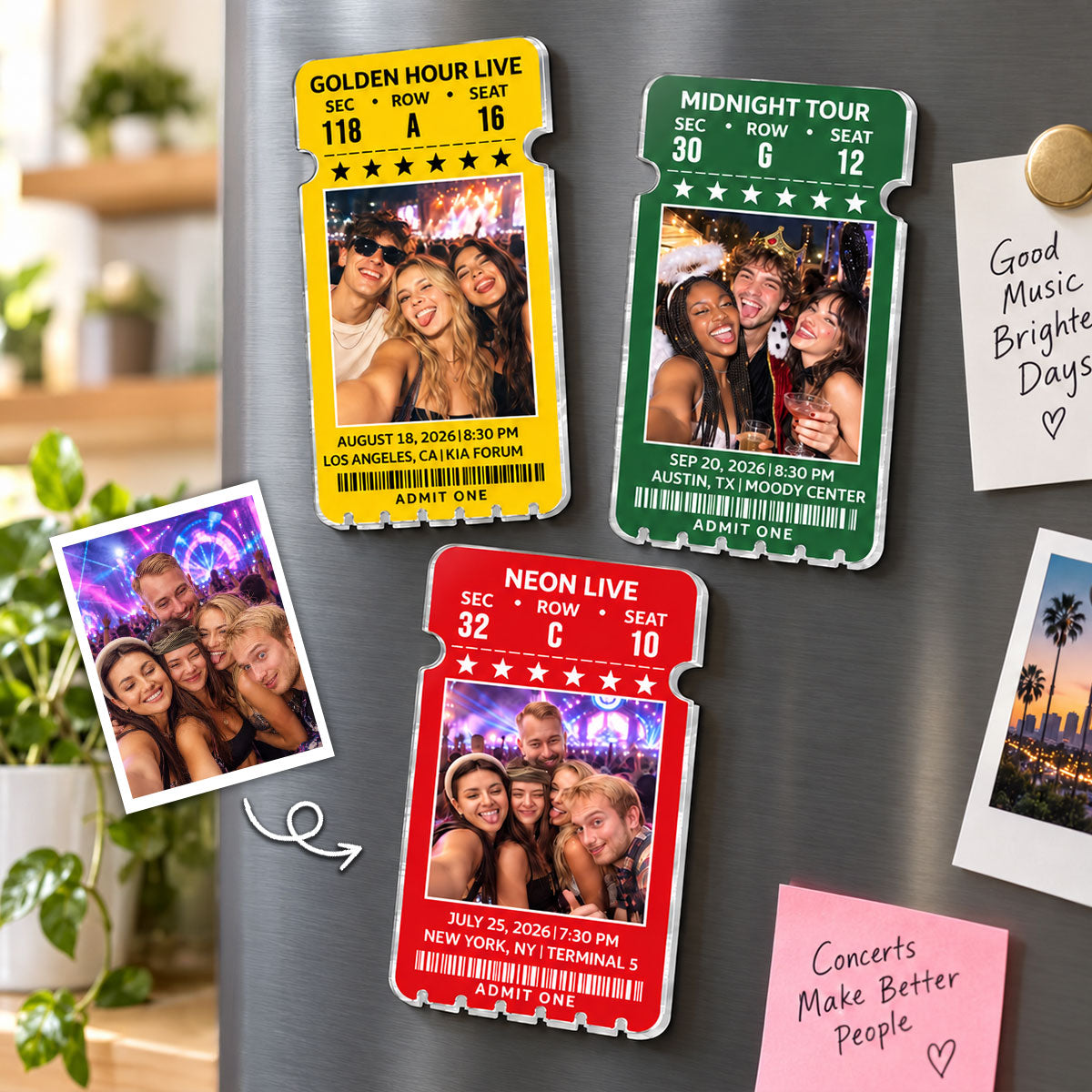 Custom Photo Concert Ticket - Personalized Acrylic Fridge Magnet - Christmas Gift for Music Lover, Friends, Family, Lovers