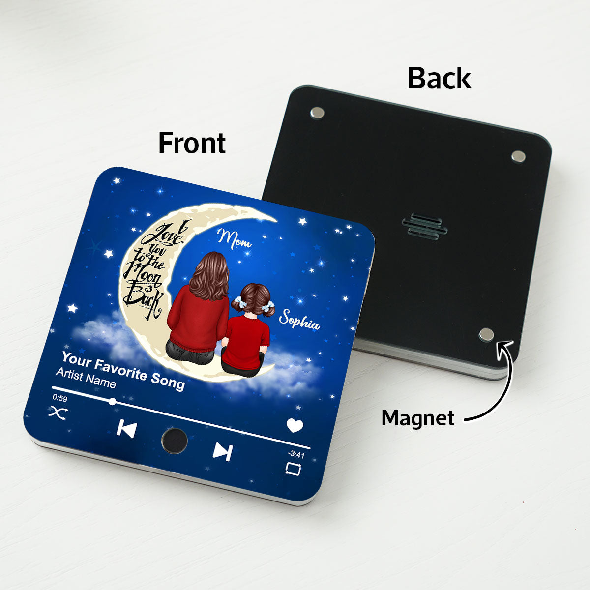 Mom & Son Daughter I Love You To The Moon And Back Personalized Music Fridge Magnet
