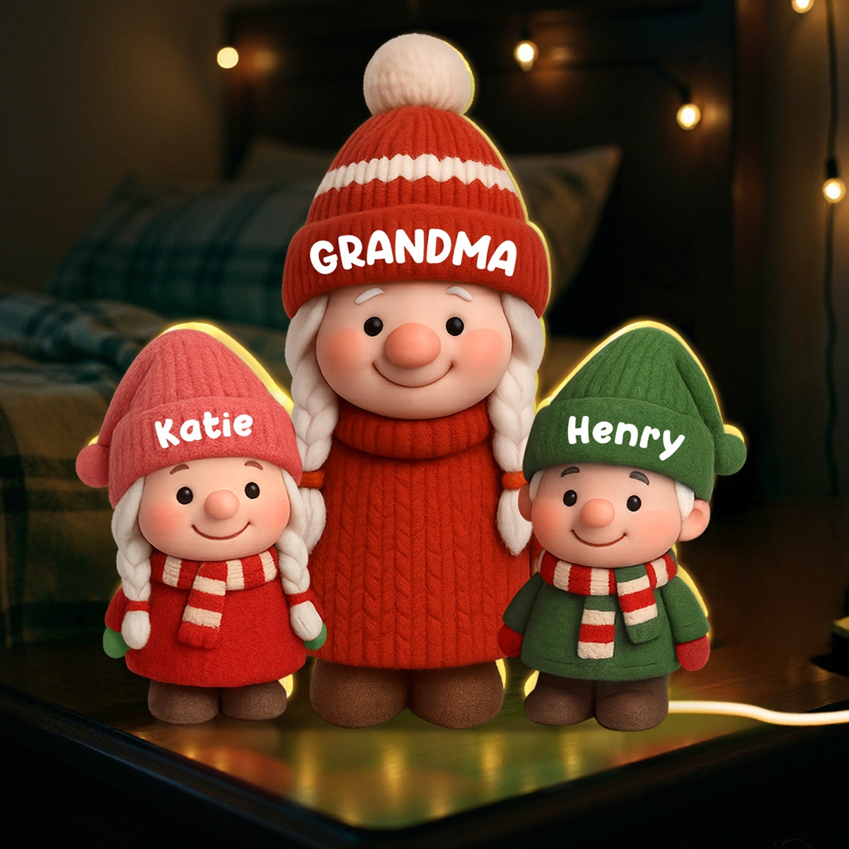 3D Effect Cute Gnome Grandma And Grandkids - Personalized Light Box - Gift For Grandmas