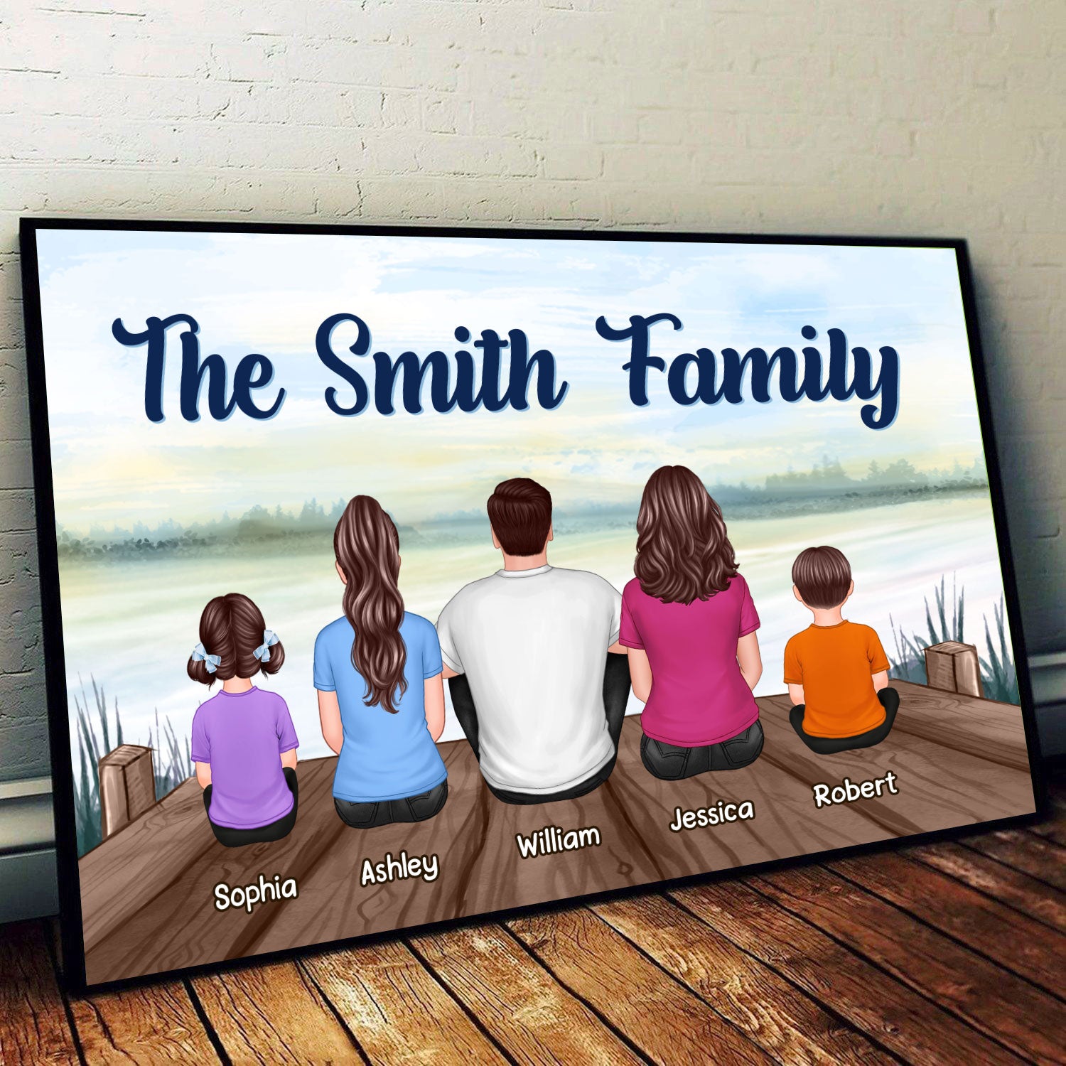 Family Sitting Lake View Personalized Horizontal Poster