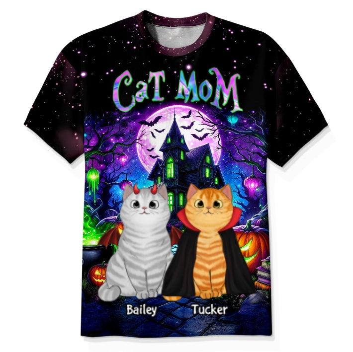 Cat Mom Halloween Dreamscape Background Personalized Shirt, Purrfect Costume for Cat Lover