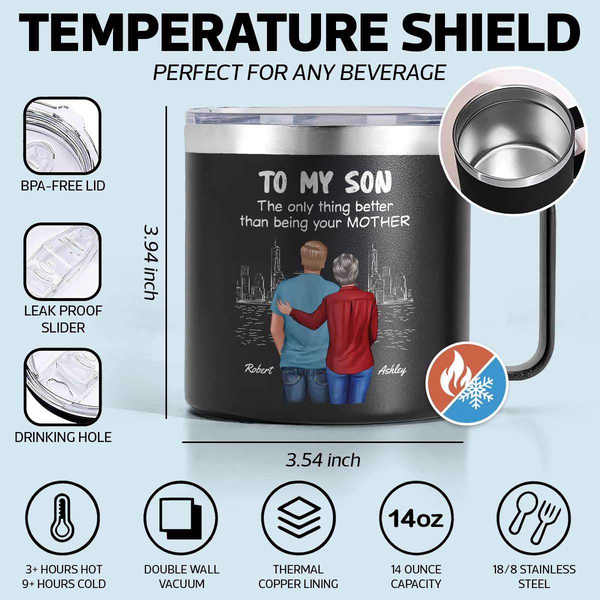 From Mom Dad To Son Watching You Be A Dad Personalized Stainless Steel Tumbler With Handle, Gift For Son