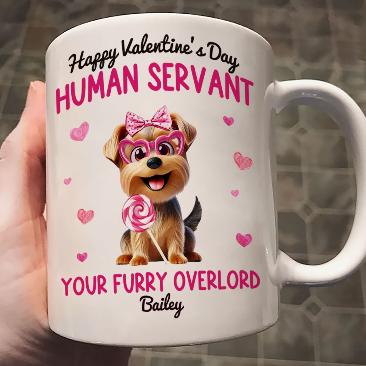 Funny Cartoon Dogs Happy  Human Servant Personalized Mug,  Gift For Dog Lovers, Dog Moms