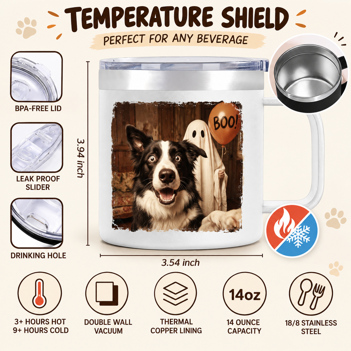 Custom Dog Cat Photo Halloween - Personalized Stainless Steel Tumbler With Handle - Trendy Vintage Spooky Tee for Pet Moms