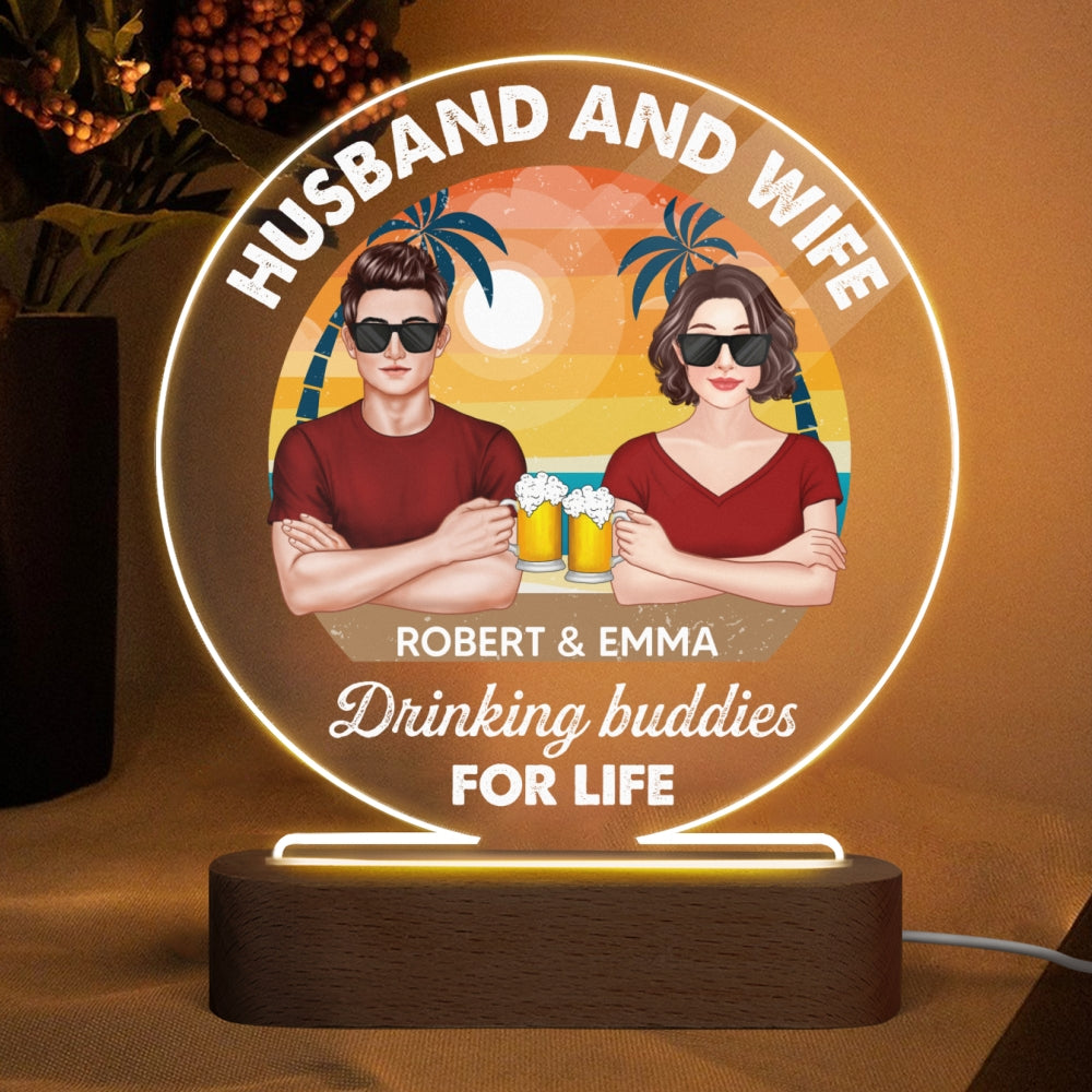 Drinking Couple Annoying Each Other Personalized Circle LED Night Light, Acrylic LED Lamp, Gift For Him, Gift For Her