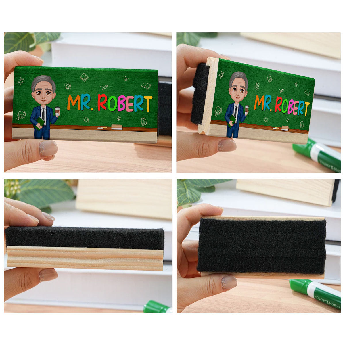 Doll Teacher Green Board Personalized Chalkboard/Whiteboard Eraser with Marker, Teacher Appreciation Gift, Back To School Gift