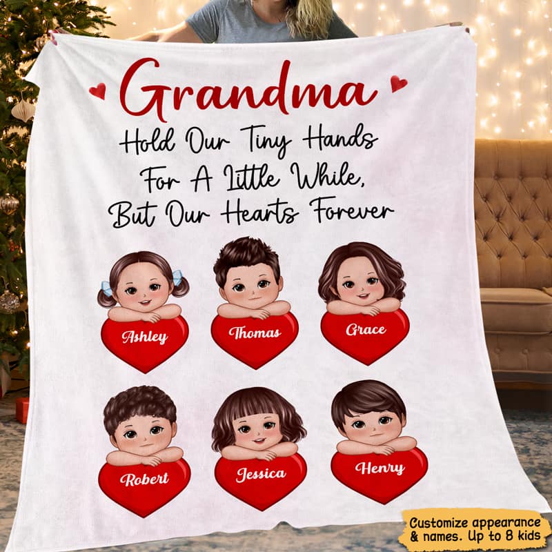 Grandchildren Hold Our Hearts Forever Cute Kid Laying Head On Arms Personalized Fleece Blanket