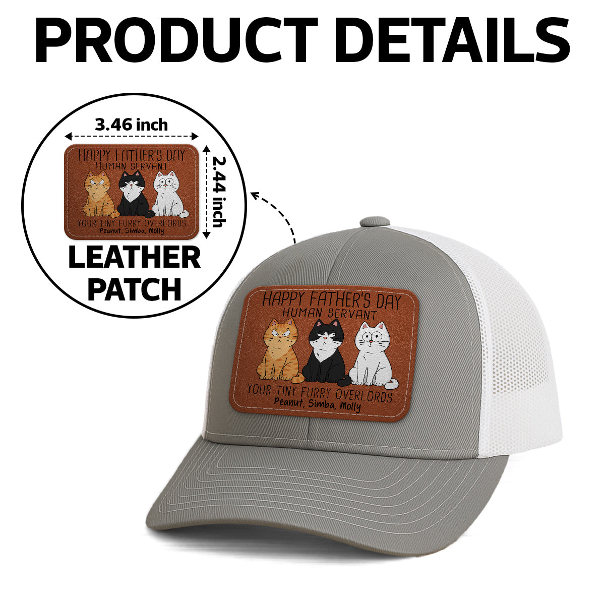 Happy Father‘s Day Human Servant Funny Cute Cats Personalized Leather Patch Hat, Gift For Cat Dad