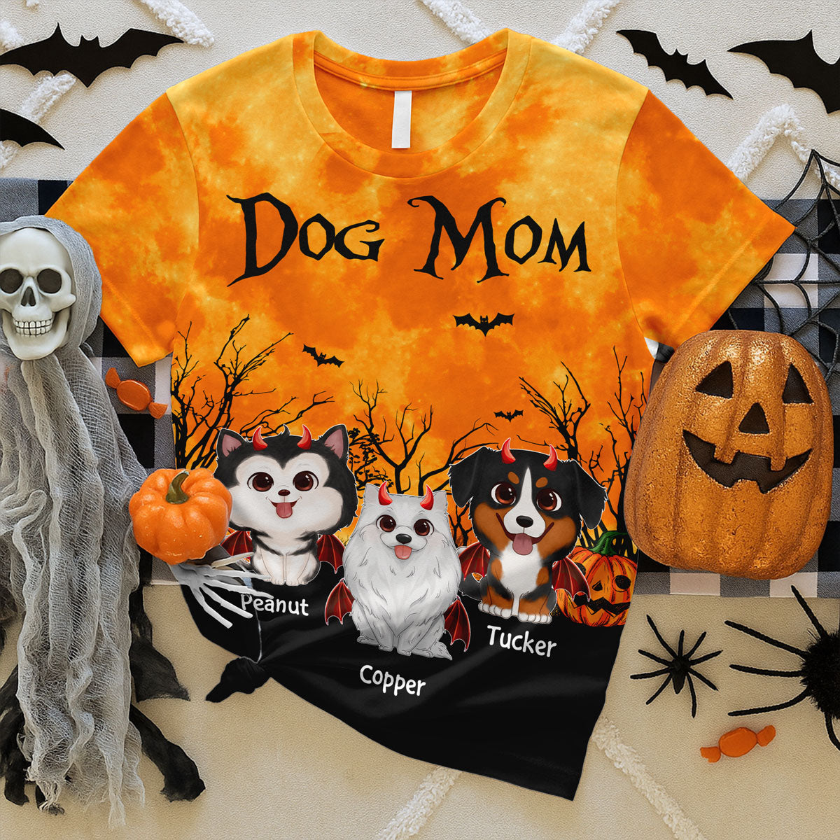 Dog Mom Halloween Moon Light Bat Tree Cute Cartoon Dog Personalized Shirt, Pawfect Costume for Dog Lover