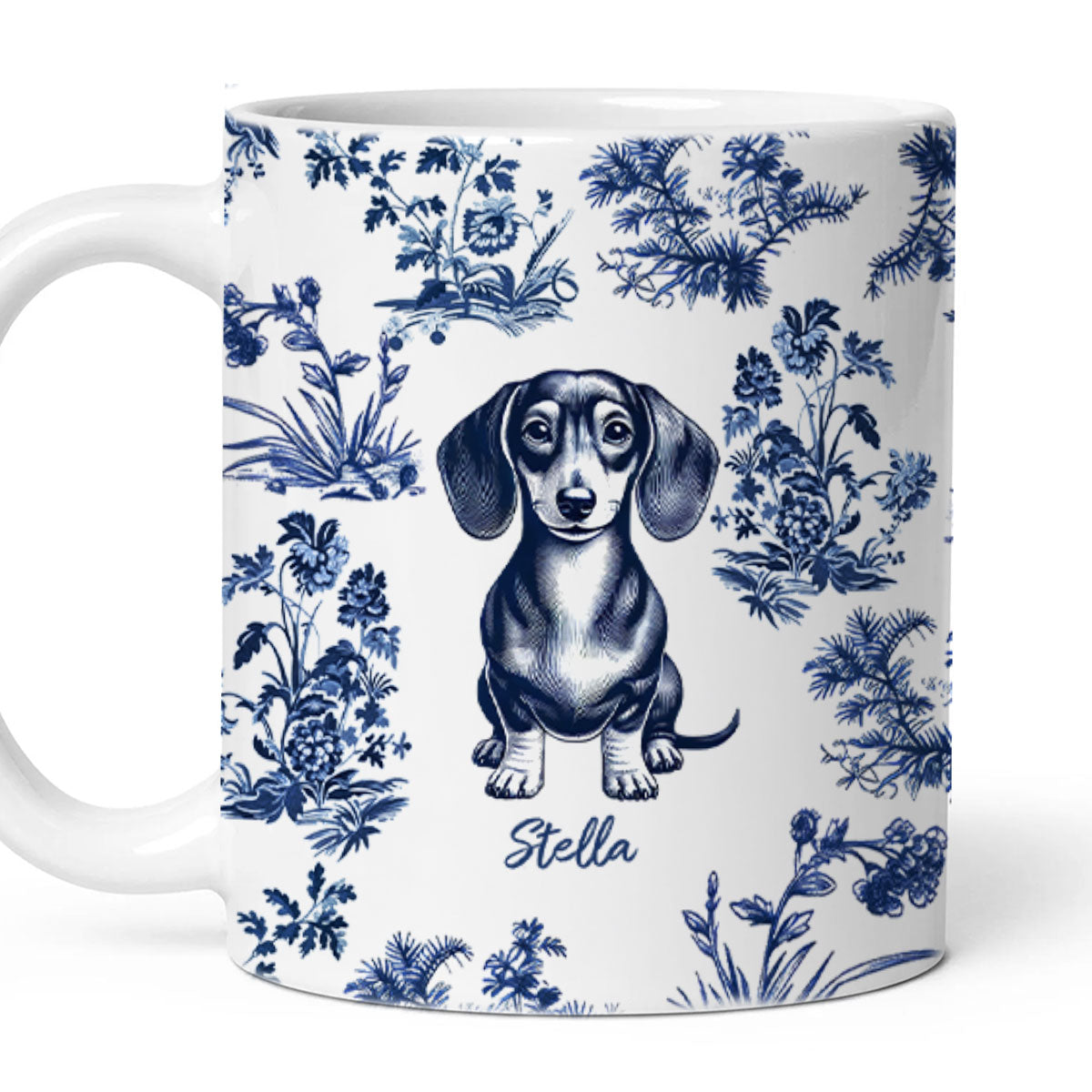 Vintage Blue Floral Pattern Dogs Personalized Mug, Gift For Dog Lovers