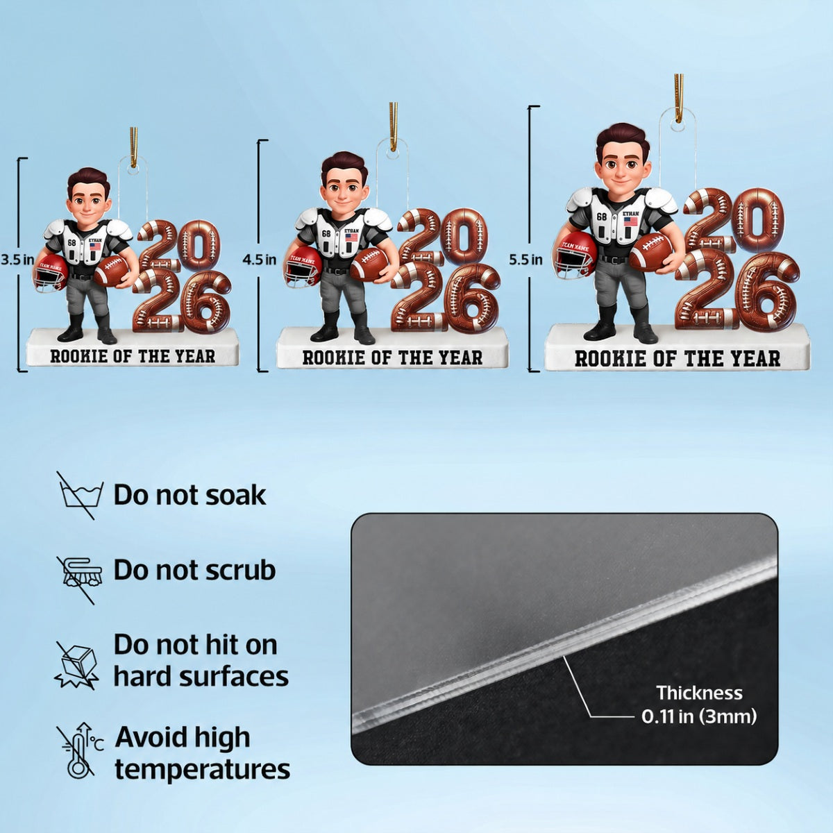 Proud American Football Player Standing By Year 3D Effect - Personalized Acrylic Ornament