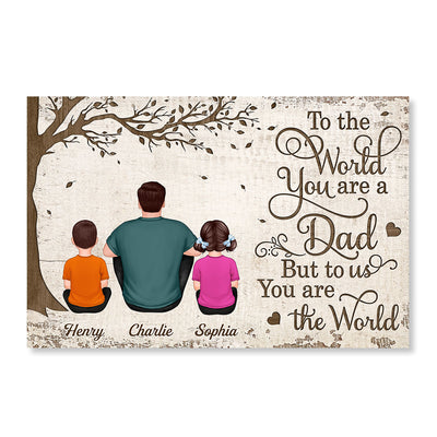 Back View Dad And Kids Dogs Cats Sitting Personalized Horizontal Poster