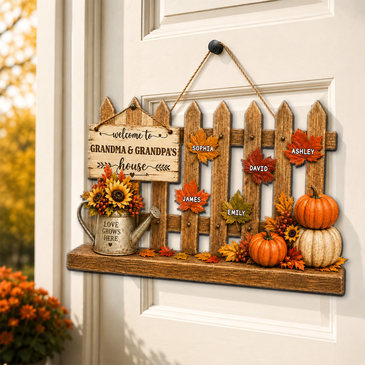 Welcome To Grandparents House Fall Season Fence - Personalized Wood Sign