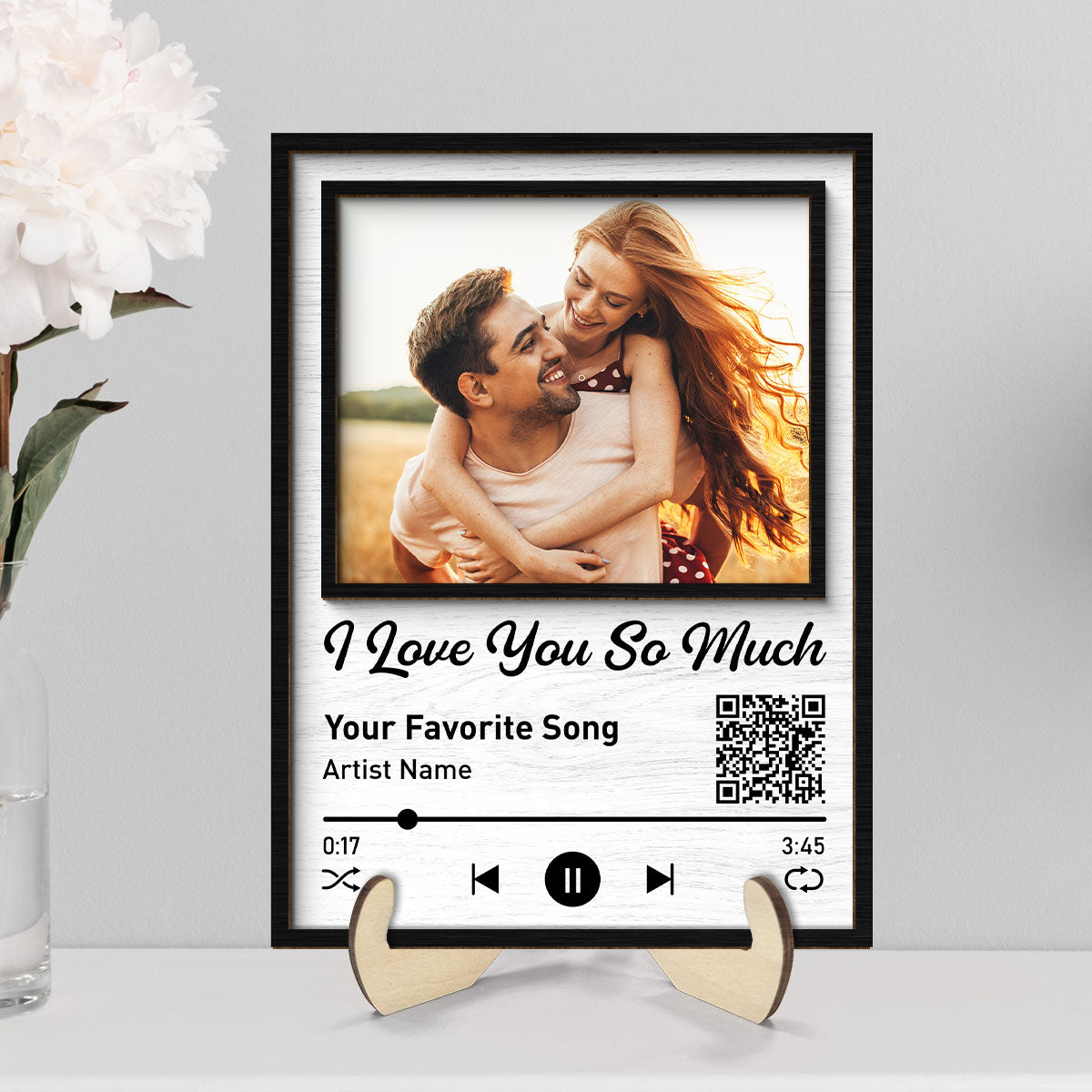 Couple Photo Favorite Love Song Scannable QR Code Personalized 2-Layer Wooden Plaque