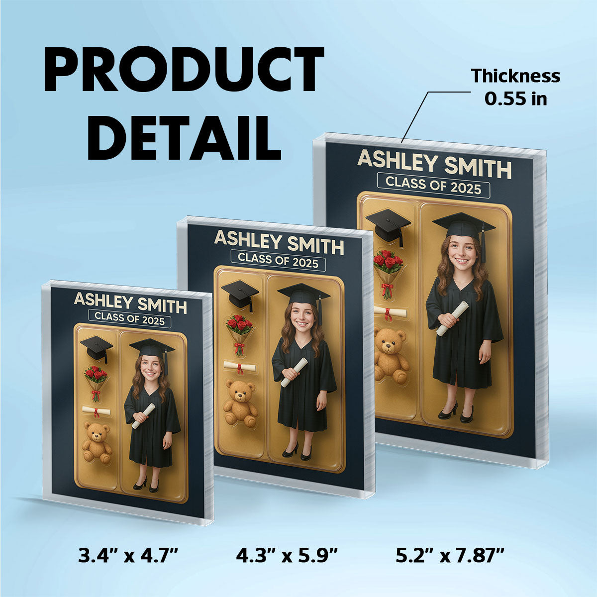 [FEMALE version ONLY] - 3D Effect Graduation Custom Figure - Personalized Acrylic Block Plaque