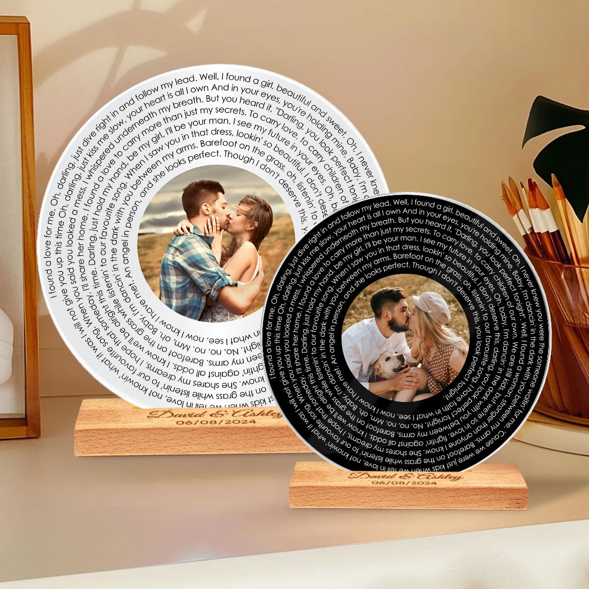 Couple Besties Family Photo Favorite Song Lyrics Personalized Acrylic Record Plaque, Heartfelt Gift For Couple, For Him, For Her, Boyfriend, Girlfriend, Husband, Wife