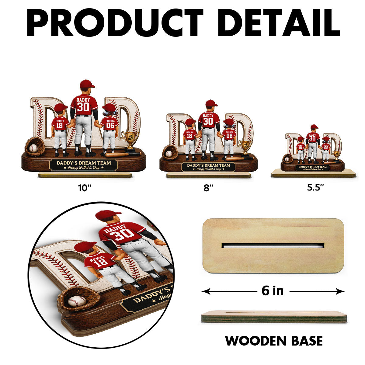 No 1 Baseball Dad Legend We Caught The Best Dad - Personalized 2-Layered Wooden Plaque - Father's Day Gift For Dad, Husband