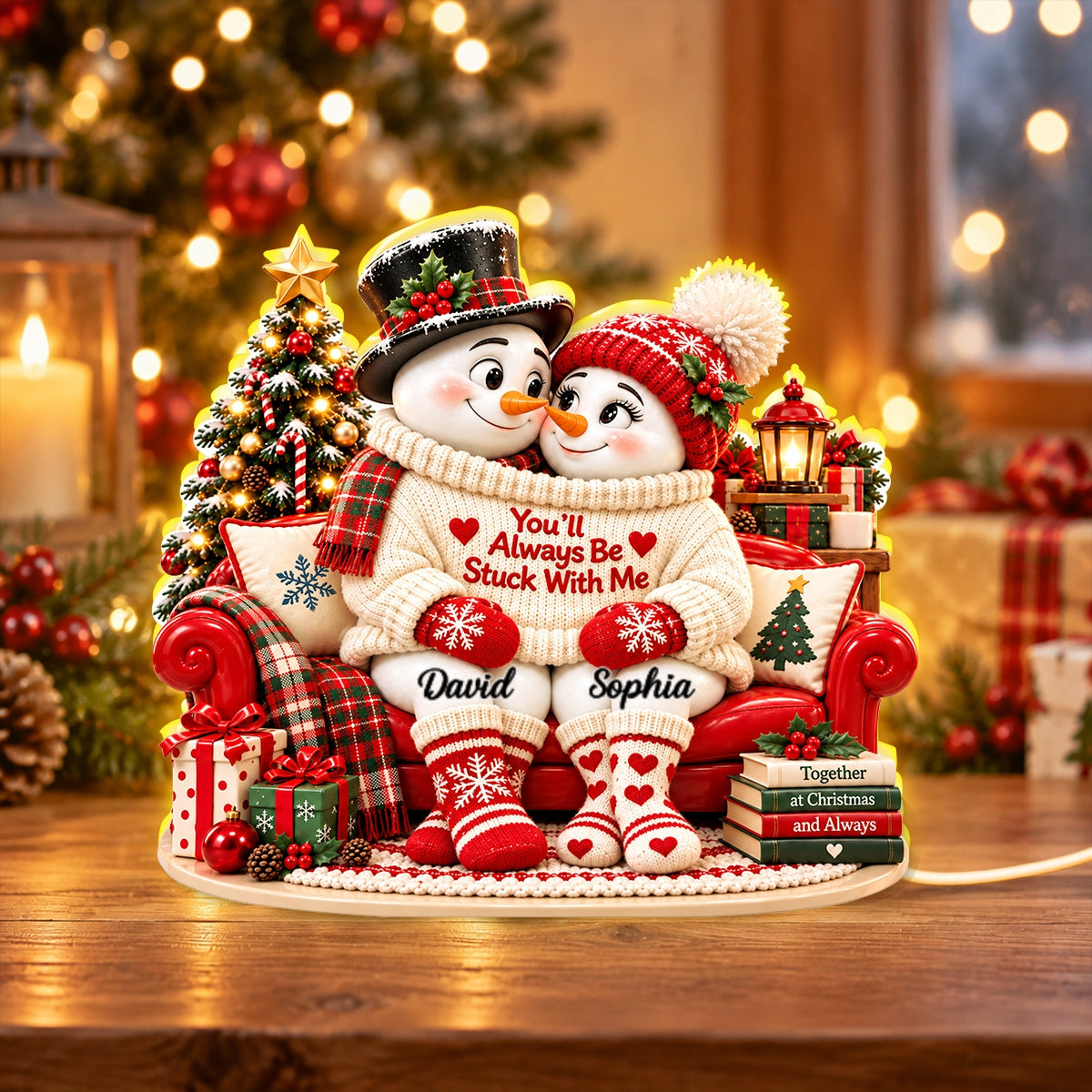 You'll Always be Stuck with Me Snowman Couple - Personalized Light Box - Heartfelt Christmas Gift for Her, for Him
