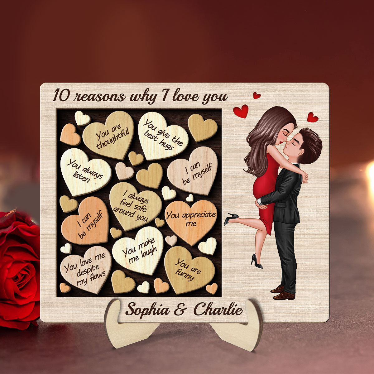 Reasons Why I Love You Valentine‘s Day Gift For Him For Her Keepsake Personalized 2-Layer Wooden Plaque