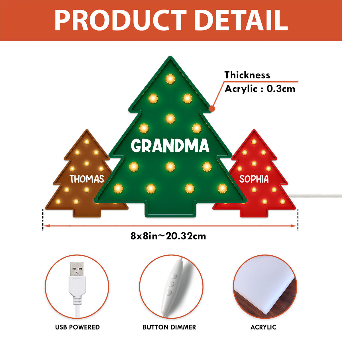Christmas Tree Grandma Grandkids Christmas Personalized LED Light Box