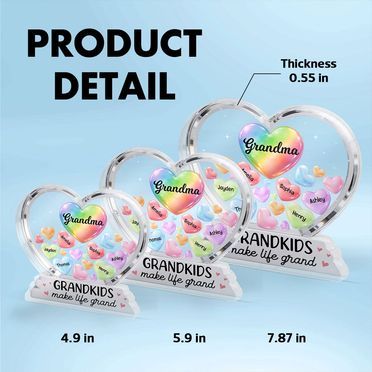 Grandma's Sweethearts In Heart 2D Flat - Personalized Acrylic Block Plaque - Heartfelt Mother's Day Gift For Grandma