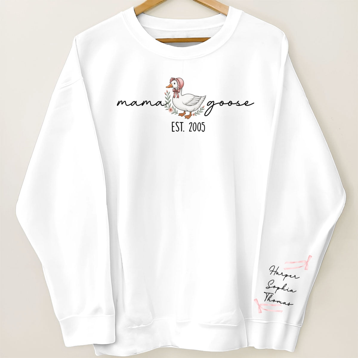 Mama Goose Est. Personalized Sleeve Printed Sweatshirt, Gift For Mom, Grandma