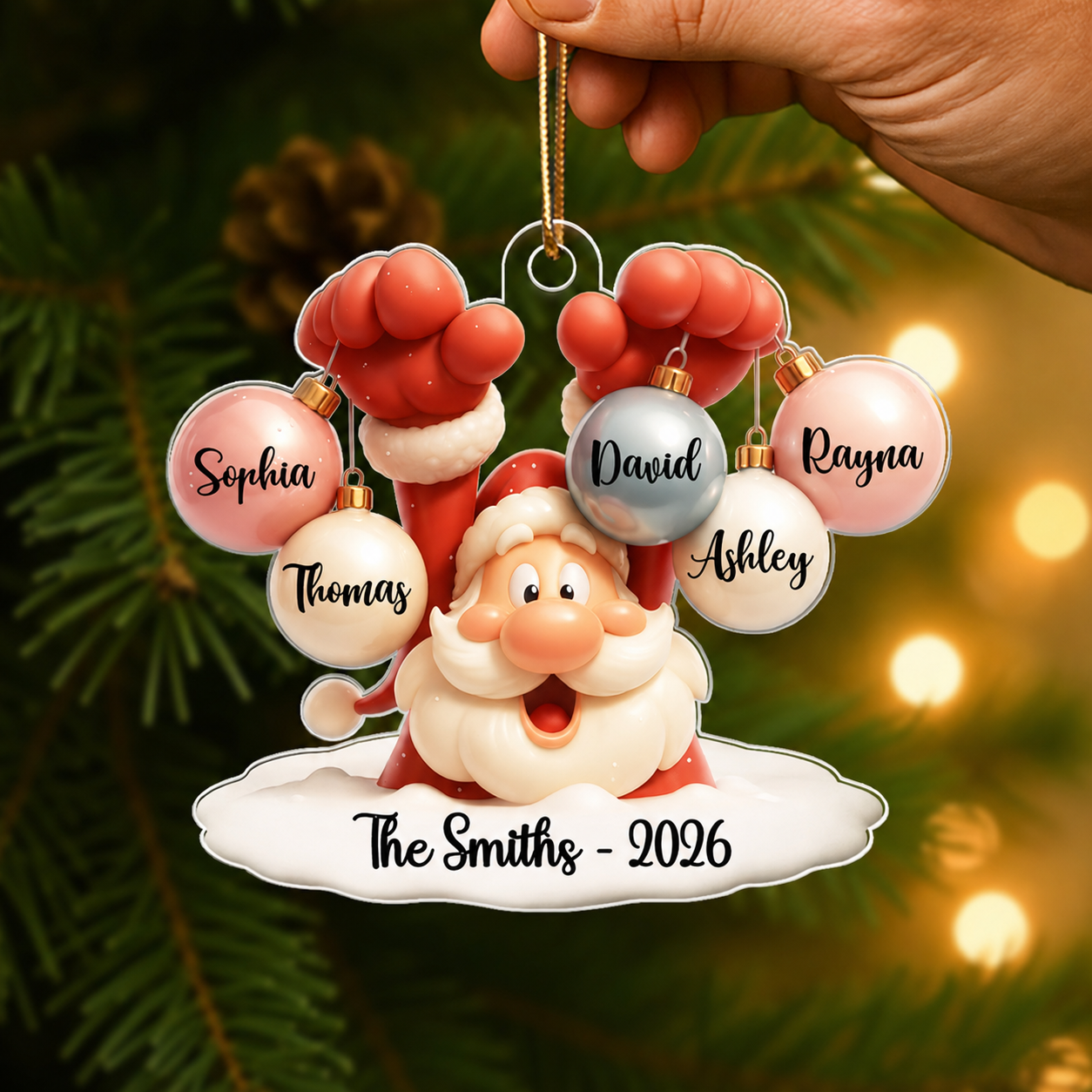 Family Name Christmas Santa Personalized Ornament, Gift for Family, Acrylic Ornament
