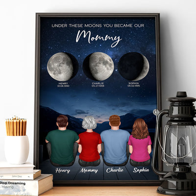 Under These Moons You Became Our Mom Grandma Birth Moon Phase Art Personalized Poster