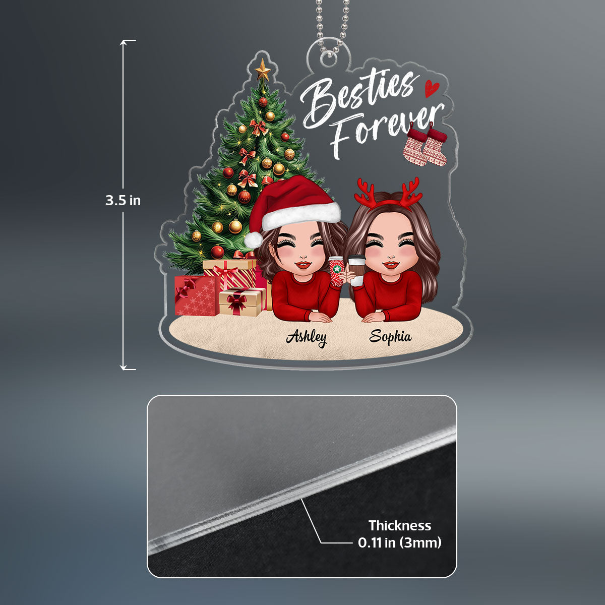 Doll Besties Sisters Laying Down Christmas Tree Personalized Acrylic Ornament