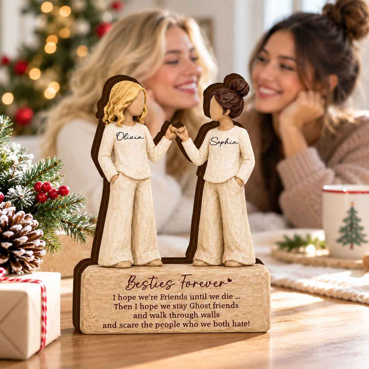 Besties Pinky Promise - Personalized Wooden Block Plaque - Christmas Gift For Best Friends