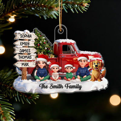 3D Effect Christmas Nostalgia Christmas Truck Sign Posts Beautiful Family Together - Personalized Acrylic Ornament - Gift For Family