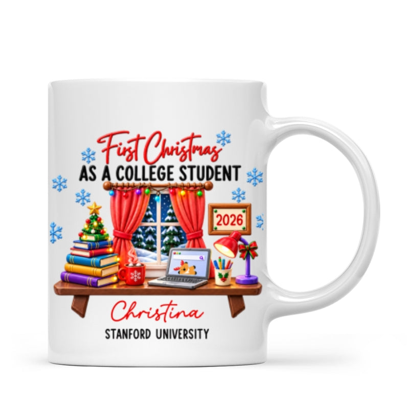 College Student With Desk Design - Personalized Mug - Christmas Gift For New Student, Boy, Girl