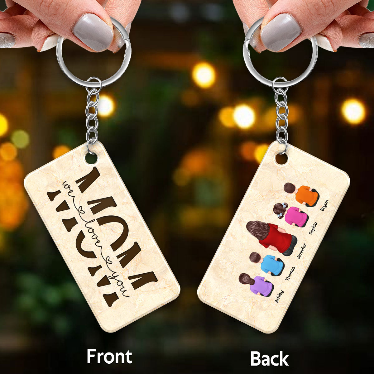 Best Mom Ever Back View Woman Kids Dog Cat Personalized Acrylic Keychain
