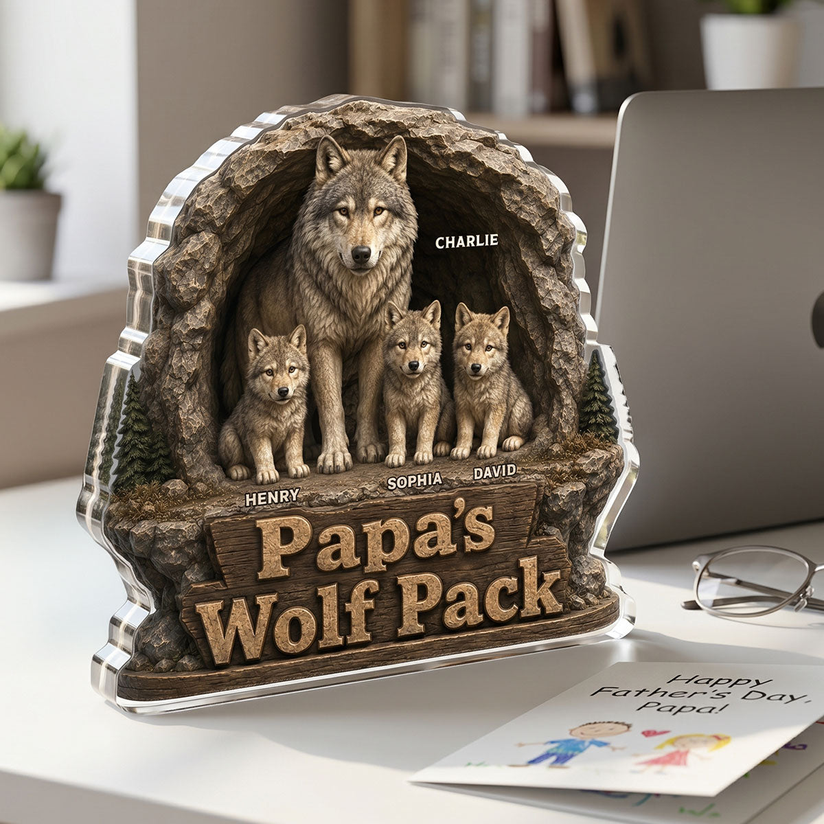 Dad Papa's Wolf Pack - Personalized Acrylic Block Plaque - Cool Father's Day Gift For Dad, Husband