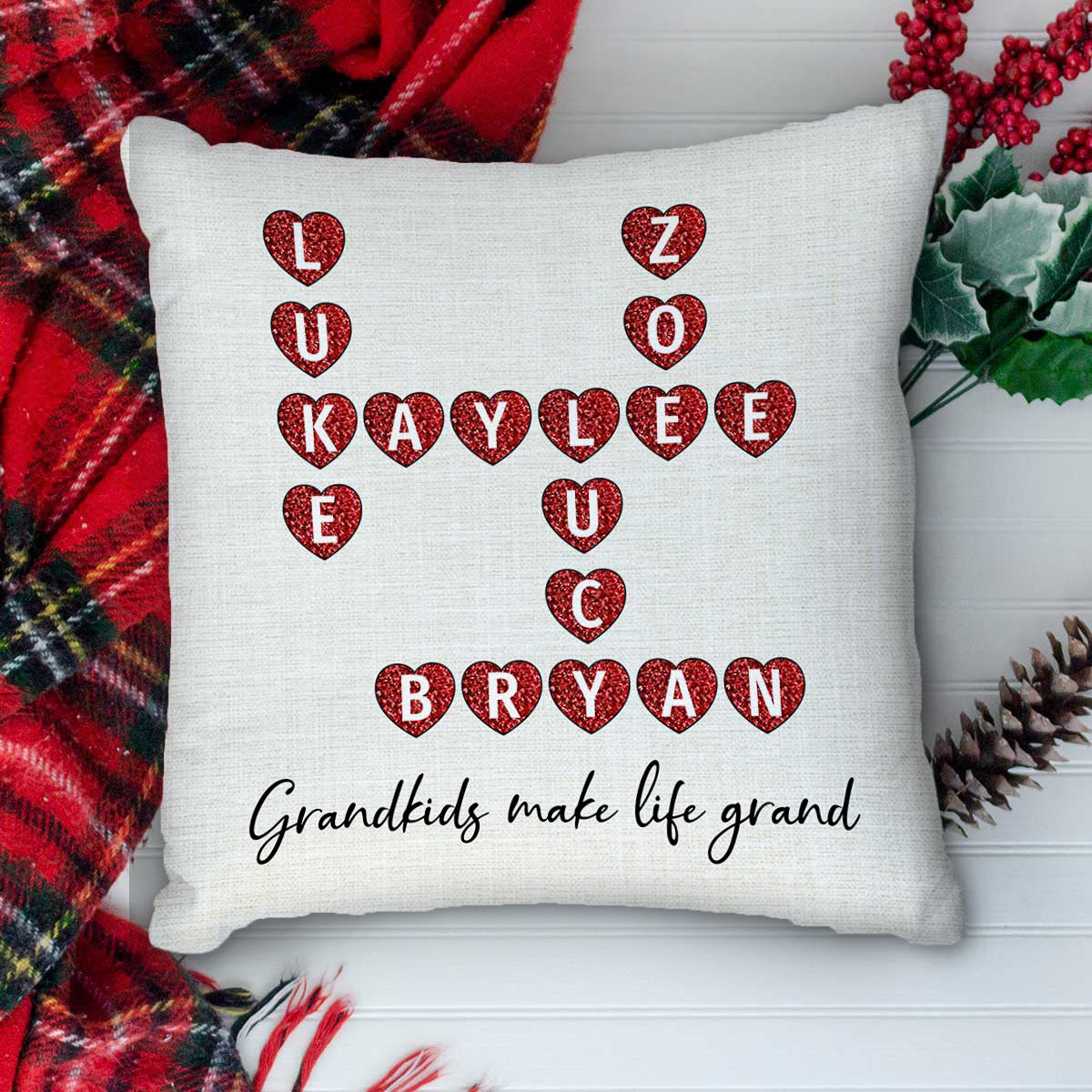 Grandkids Make Life Grand Crossword Puzzle Art Personalized Pillow