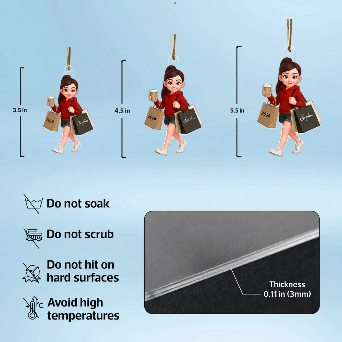 Shopping Fashion Teen Girl 3D Effect - Personalized Acrylic Ornament - Christmas Gift For Teenager