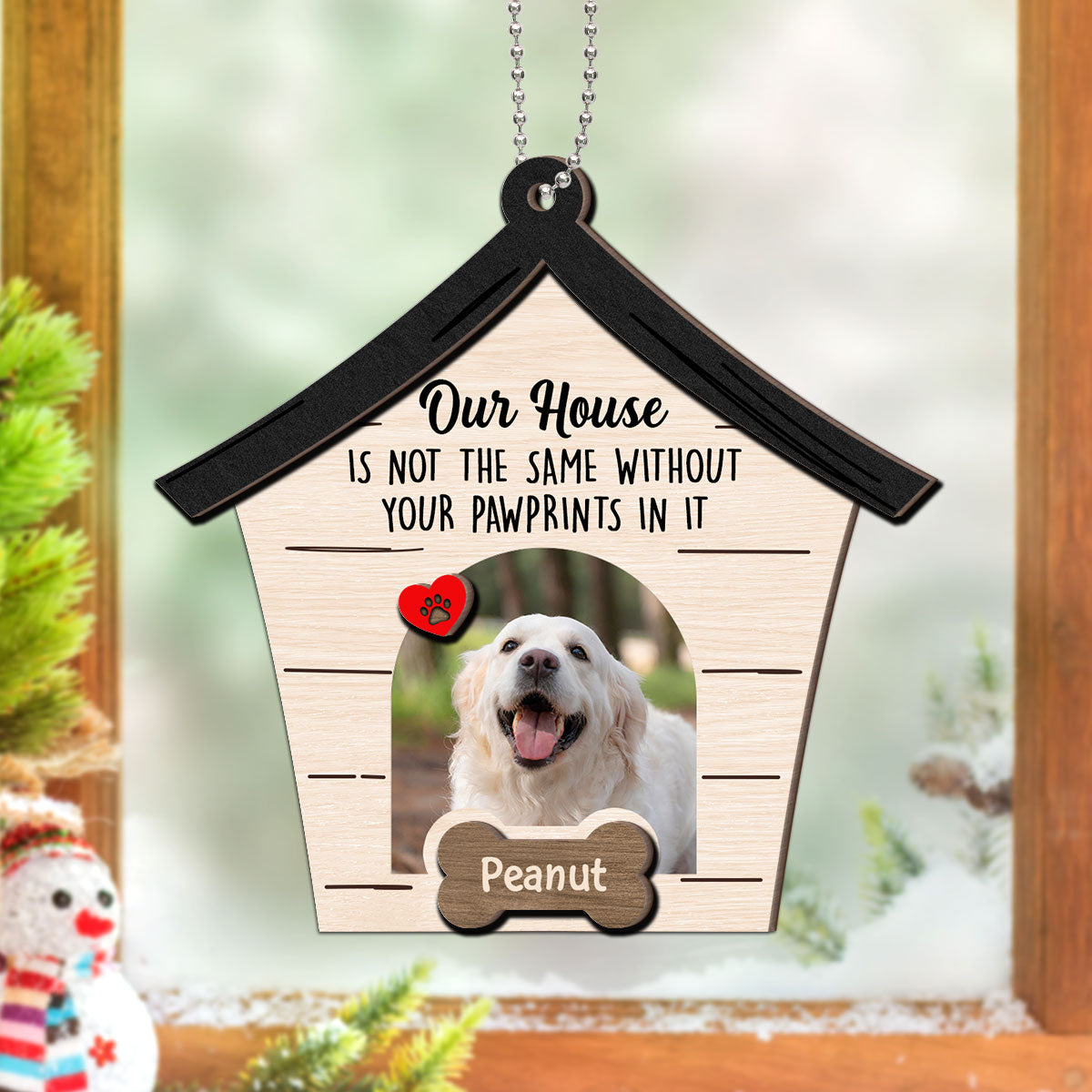 Memorial Dog Sympathy Keepsake Photo Inserted Personalized 2-Layer Wooden Ornament