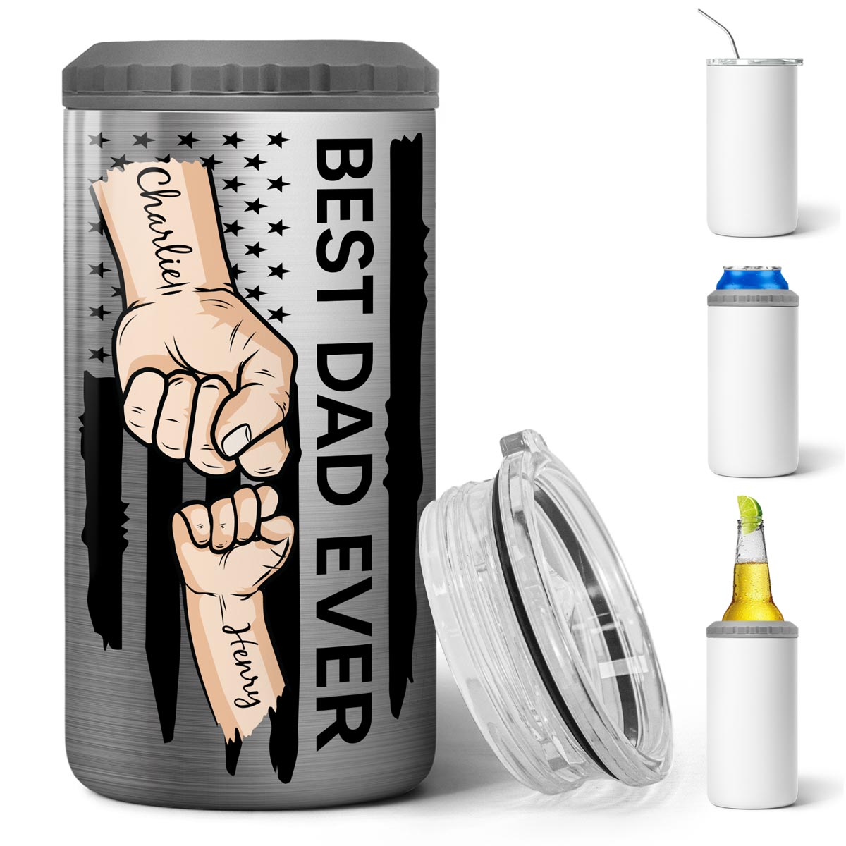 Best Dad Ever Nation Flag Fist Bumps Vector Father‘s Day Gift For Husband Father Figures Personalized 4 In 1 Can Cooler