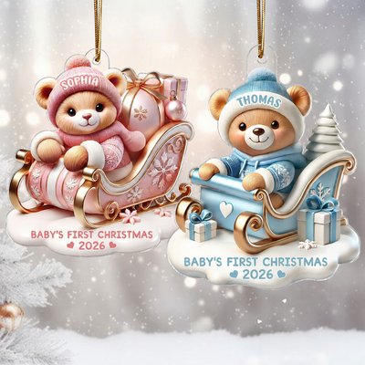 3D Effect Teddy Bear First Christmas Personalized Acrylic Ornament, Christmas Gift For Newborns, New Parents