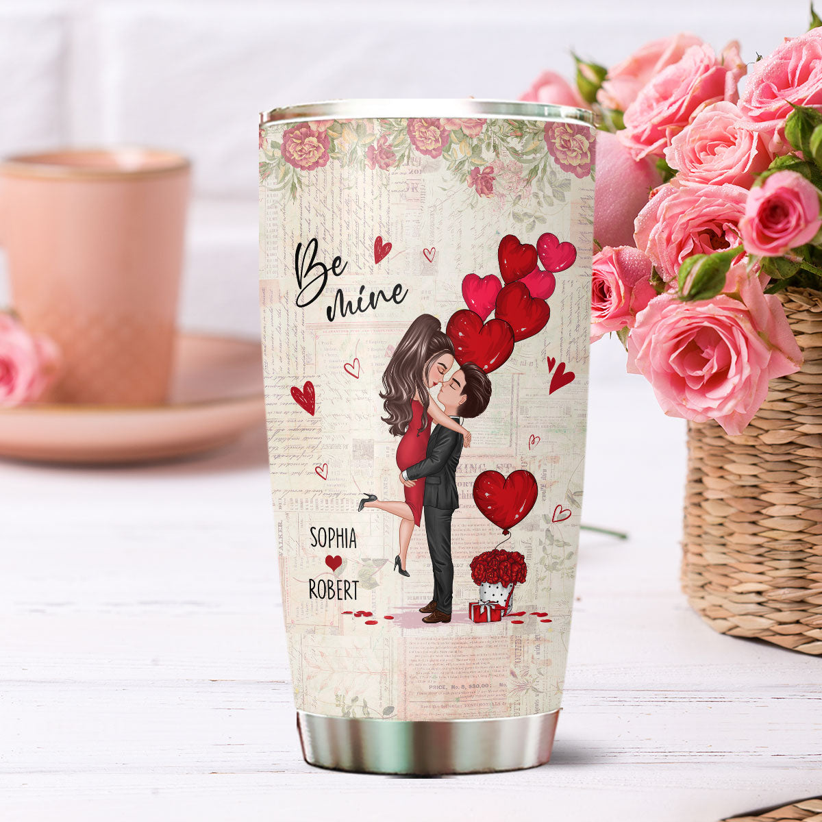 Be Mine Doll Couple Hugging Kissing Personalized Tumbler - Gift For Him Gift For Her
